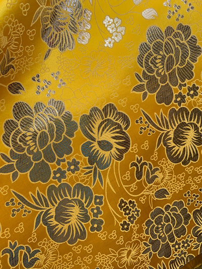 Juliet YELLOW Floral Brocade Chinese Satin Fabric by the Yard - 10053