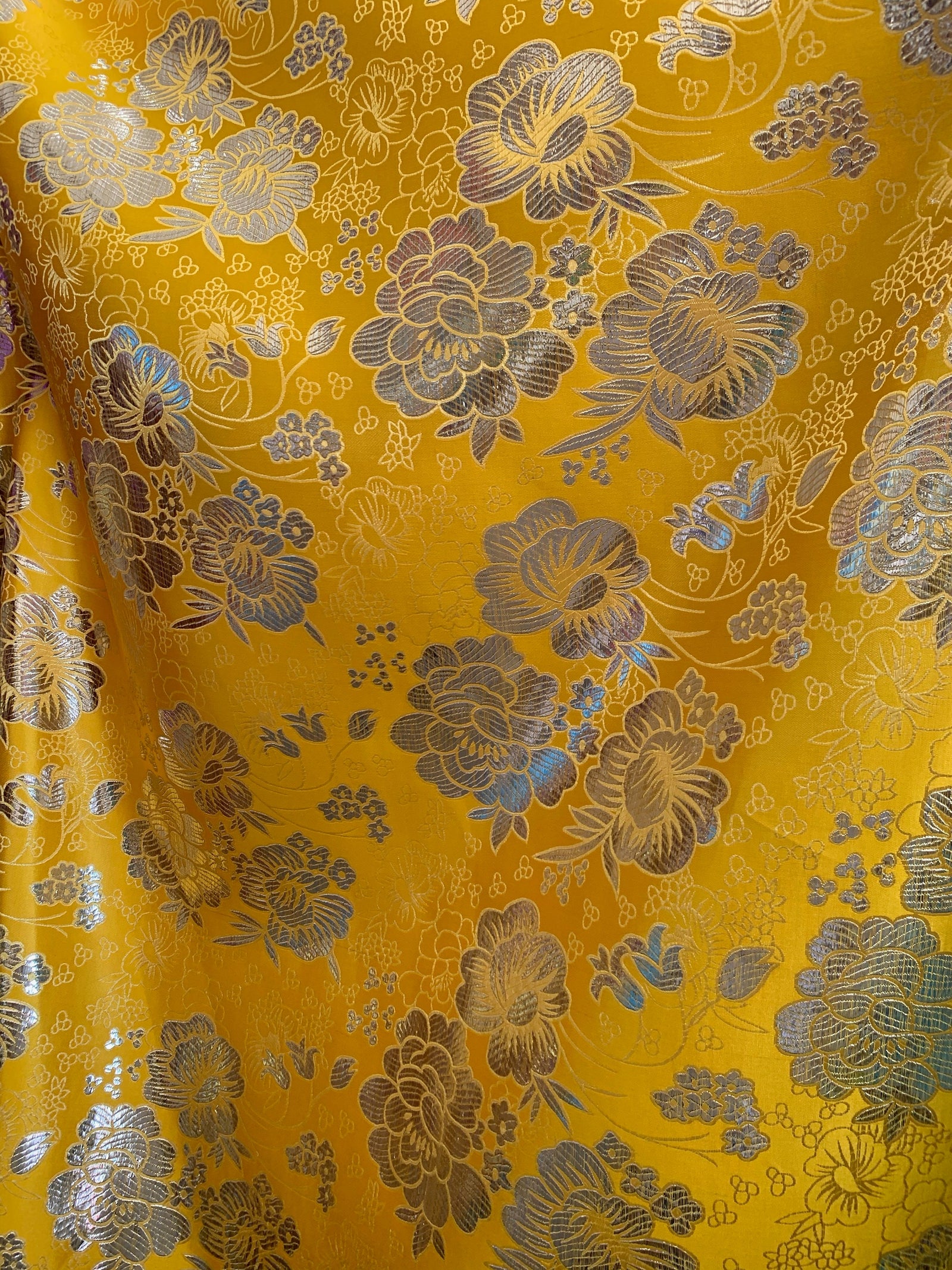 Juliet YELLOW Floral Brocade Chinese Satin Fabric by the Yard - 10053