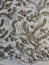 Erin SILVER Flowers and Leaves Sequins on Mesh Lace Fabric by the Yard - 10063