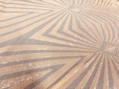 Maia BLUSH PEACH Geometric Sequins on Mesh Lace Fabric by the Yard - 10138