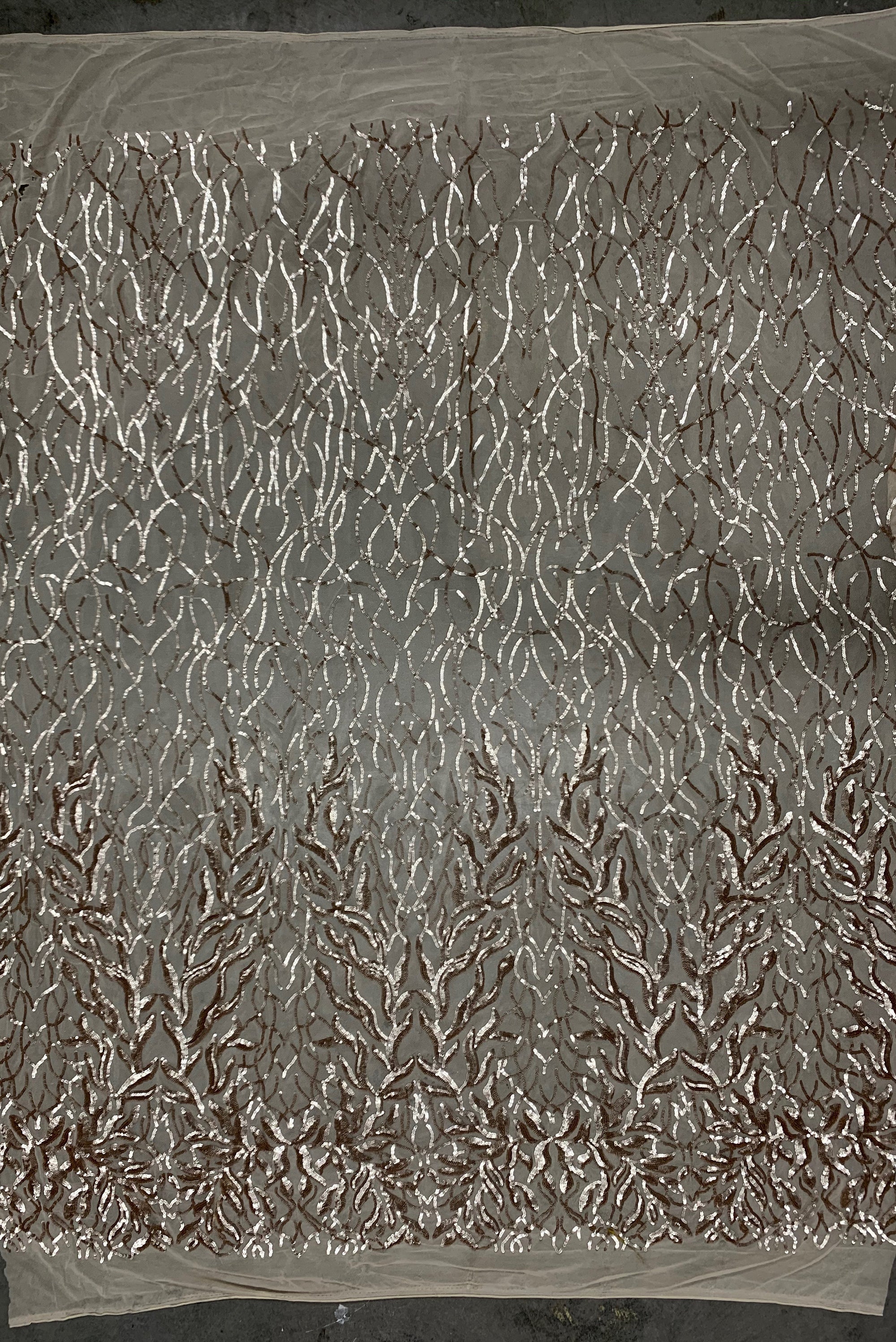 Frances CHAMPAGNE Vines and Leaves Sequins on Mesh Lace Fabric by the Yard - 10153