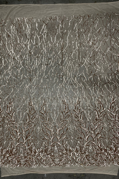 Frances CHAMPAGNE Vines and Leaves Sequins on Mesh Lace Fabric by the Yard - 10153