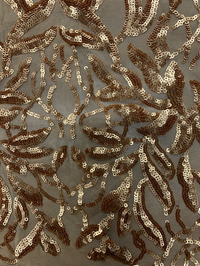 Frances GOLD Vines and Leaves Sequins on Mesh Lace Fabric by the Yard - 10153