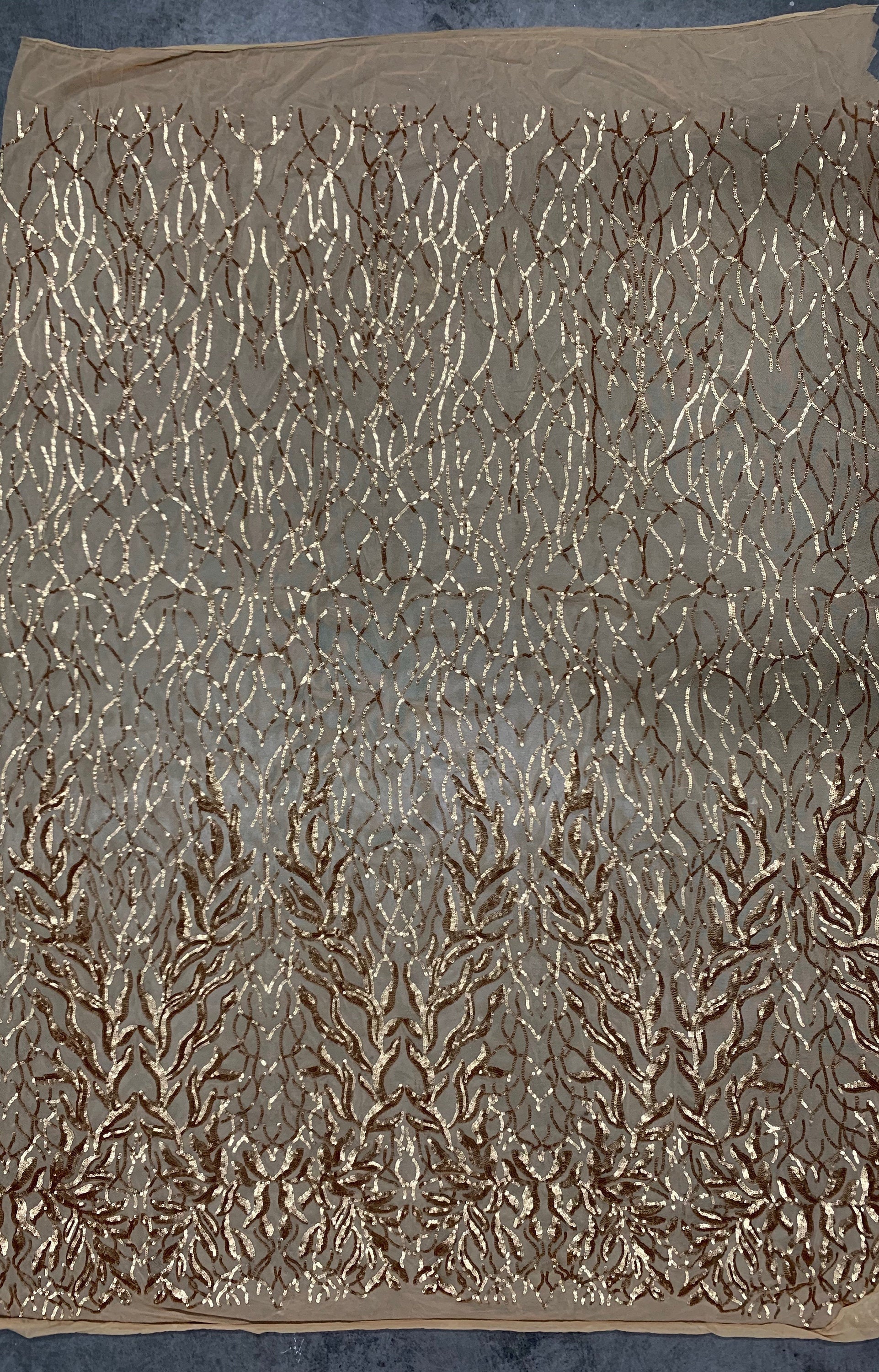 Frances GOLD Vines and Leaves Sequins on Mesh Lace Fabric by the Yard - 10153