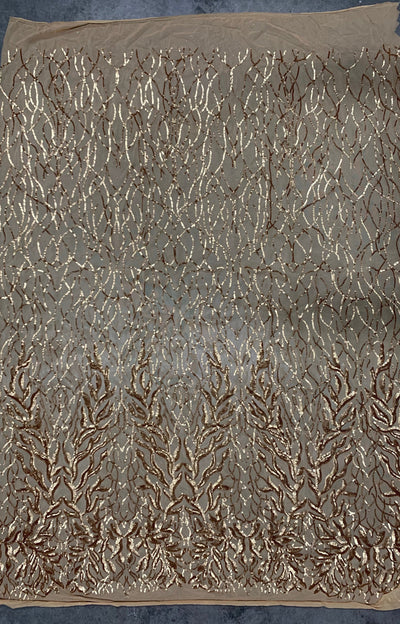 Frances GOLD Vines and Leaves Sequins on Mesh Lace Fabric by the Yard - 10153