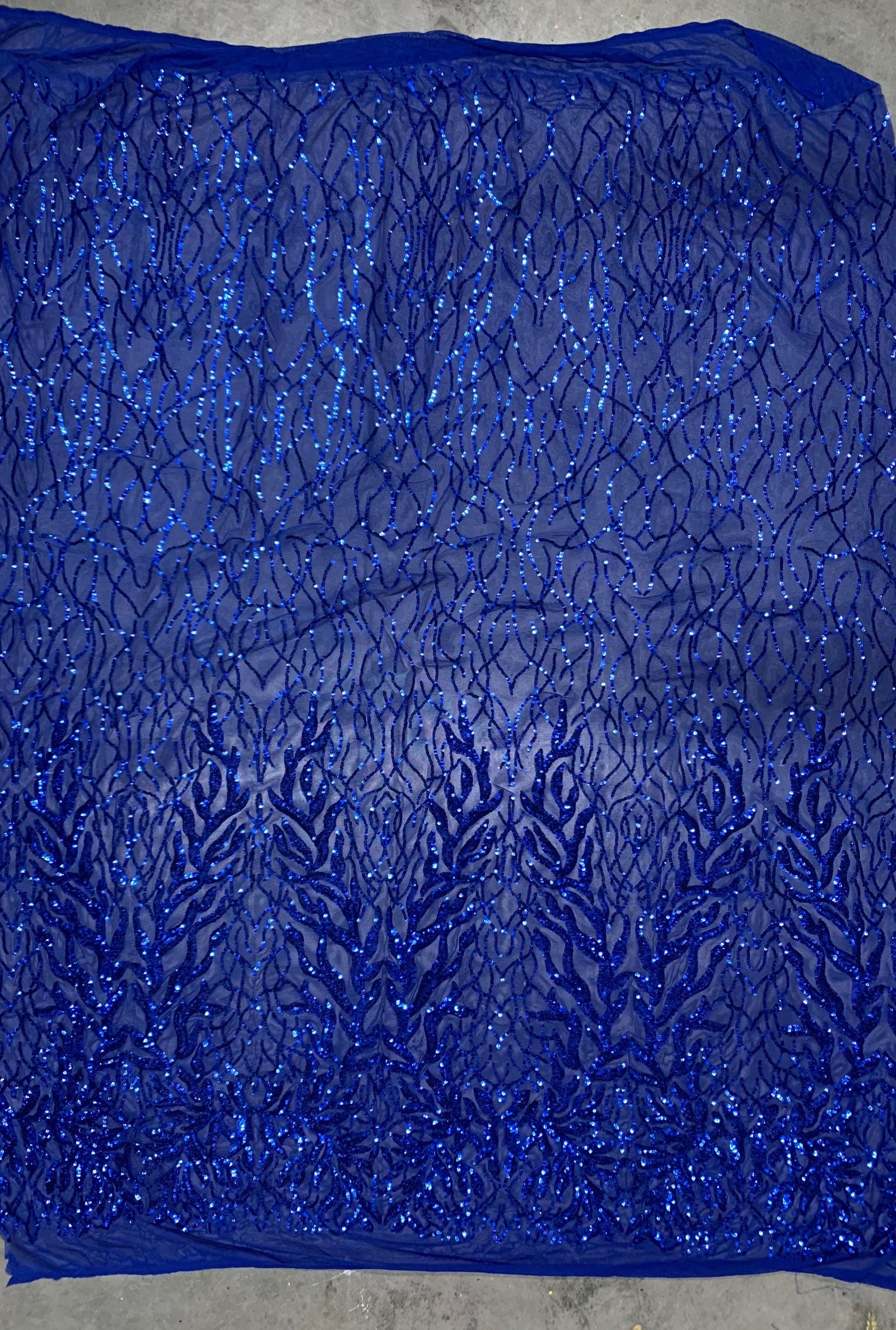 Frances ROYAL BLUE Vines and Leaves Sequins on Mesh Lace Fabric by the Yard - 10153