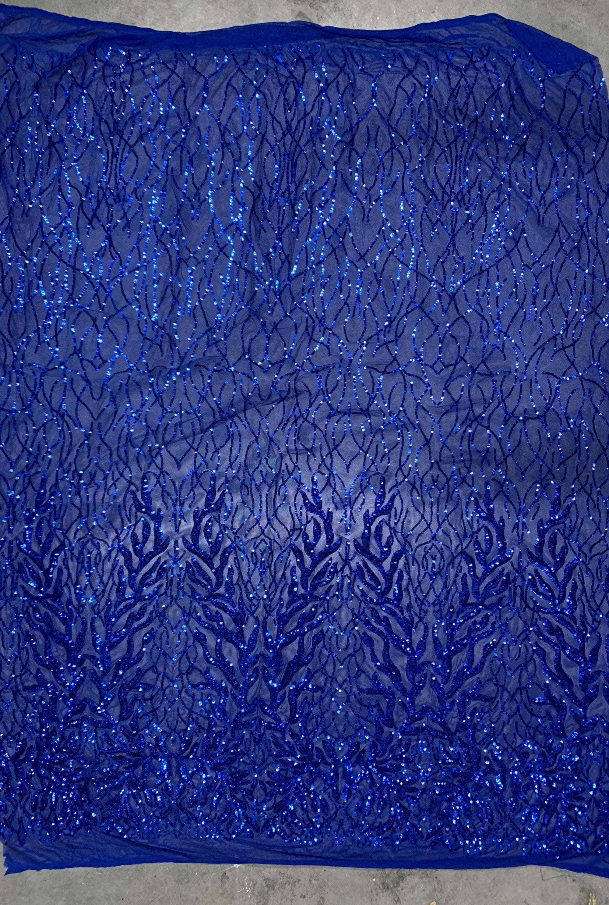 Frances ROYAL BLUE Vines and Leaves Sequins on Mesh Lace Fabric by the Yard - 10153