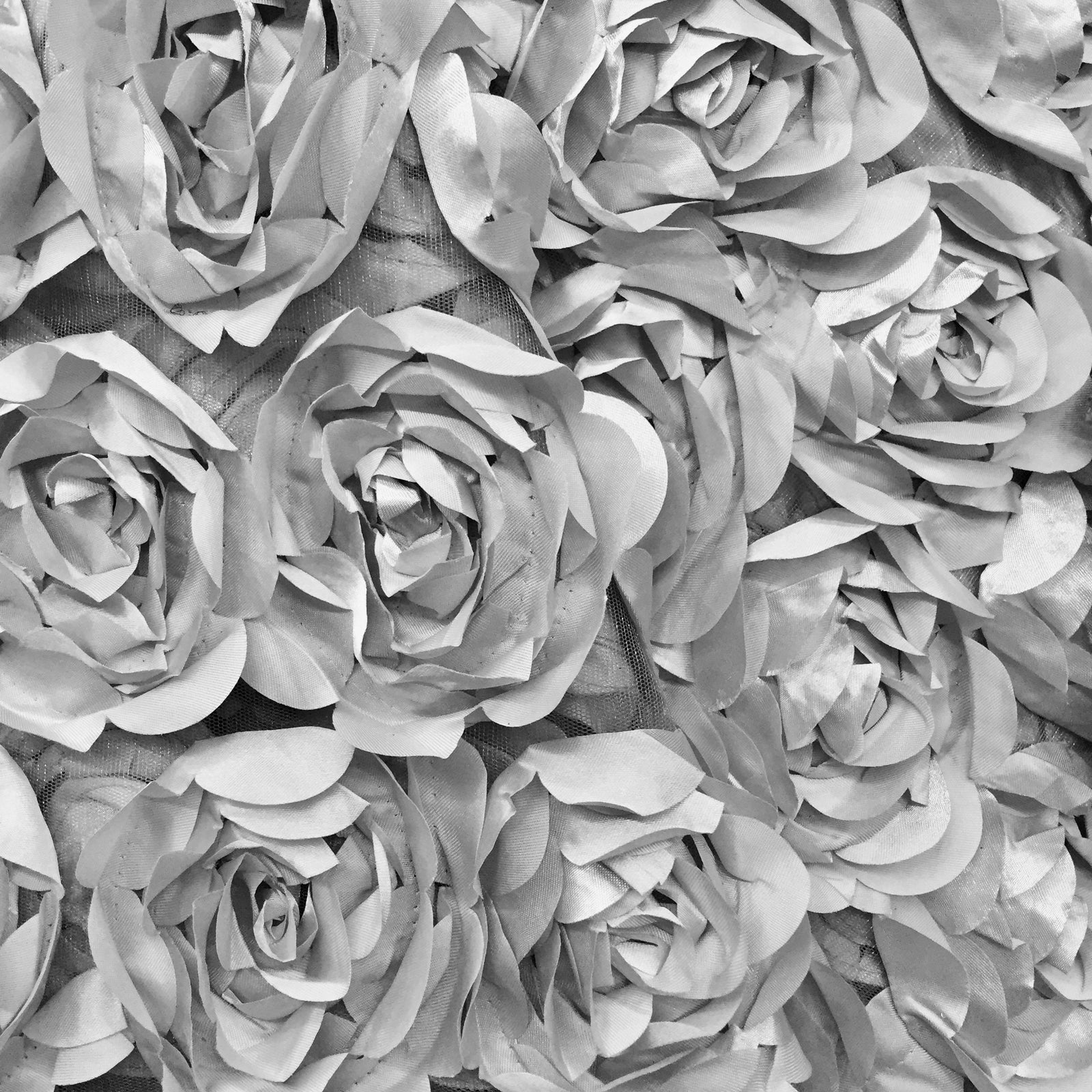 Maci SILVER 3D Floral Polyester Satin Rosette on Mesh Fabric by the Yard - 10057