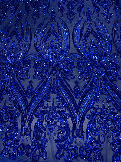 Alaina ROYAL BLUE Curlicue Sequins on Mesh Lace Fabric by the Yard - 10018