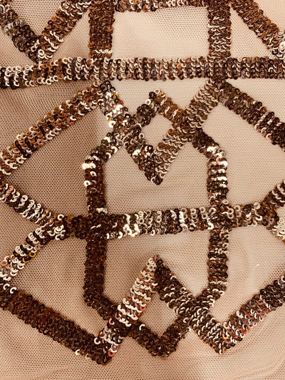 Meredith BRONZE Trellis Pattern Sequins on Mesh Lace Fabric by the Yard - 10146