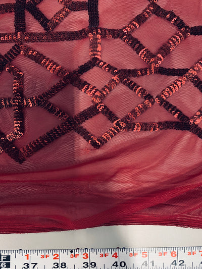 Meredith BURGUNDY Trellis Pattern Sequins on Mesh Lace Fabric by the Yard - 10146