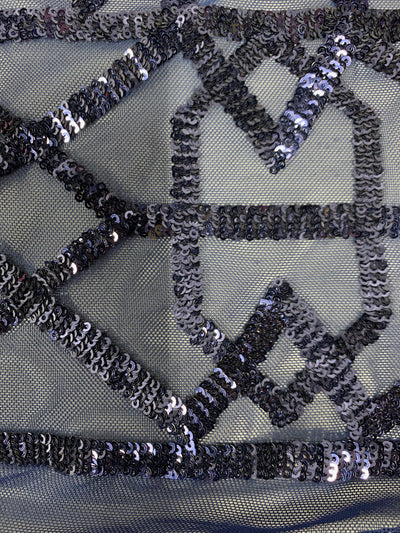 Meredith NAVY BLUE Trellis Pattern Sequins on Mesh Lace Fabric by the Yard - 10146