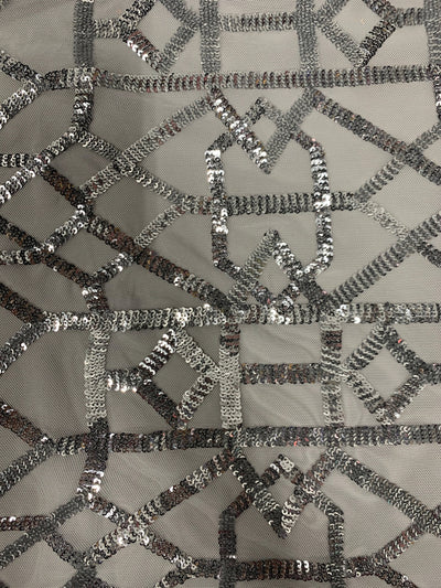 Meredith SILVER Trellis Pattern Sequins on Mesh Lace Fabric by the Yard - 10146