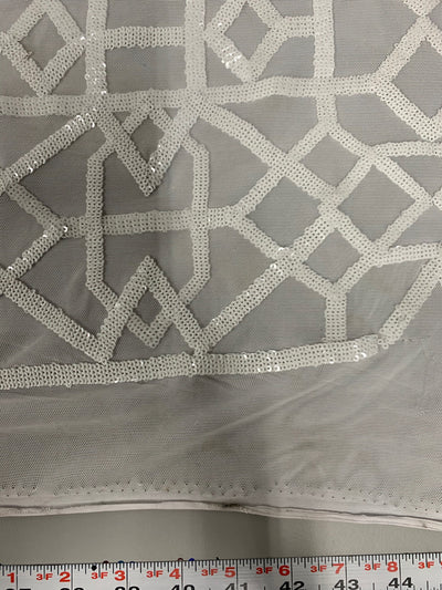 Meredith WHITE Trellis Pattern Sequins on Mesh Lace Fabric by the Yard - 10146