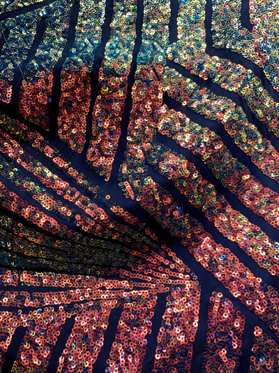 Thea RAINBOW Geometric Sequins Diamond & Stripes on Poly Spandex Fabric by the Yard - 10026