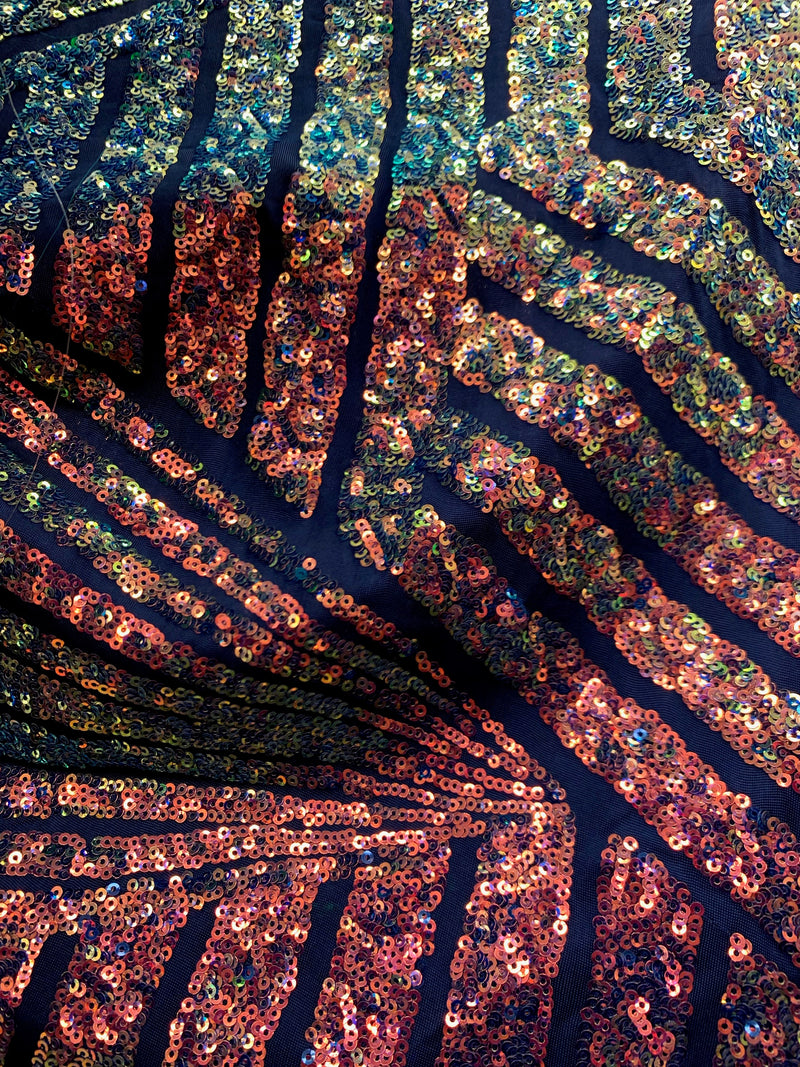 Thea RAINBOW Geometric Sequins Diamond & Stripes on Poly Spandex Fabric by the Yard - 10026