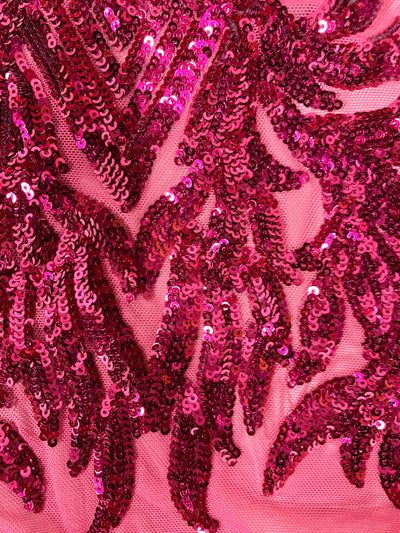 Francesca DARK PINK Vines and Diamonds Pattern Sequins on Dark Pink Mesh Lace Fabric by the Yard - 10130
