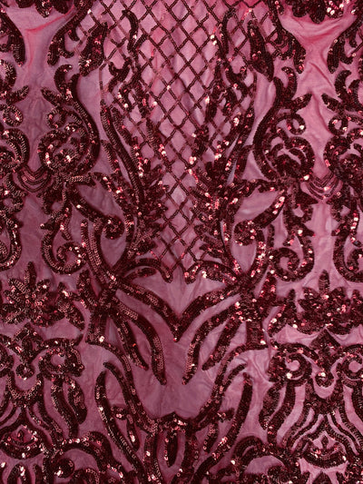 Phoebe BURGUNDY Sequins on Mesh Lace Fabric by the Yard - 10062