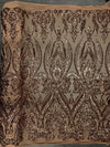 Alaina BRONZE Curlicue Sequins on Mesh Lace Fabric by the Yard - 10018