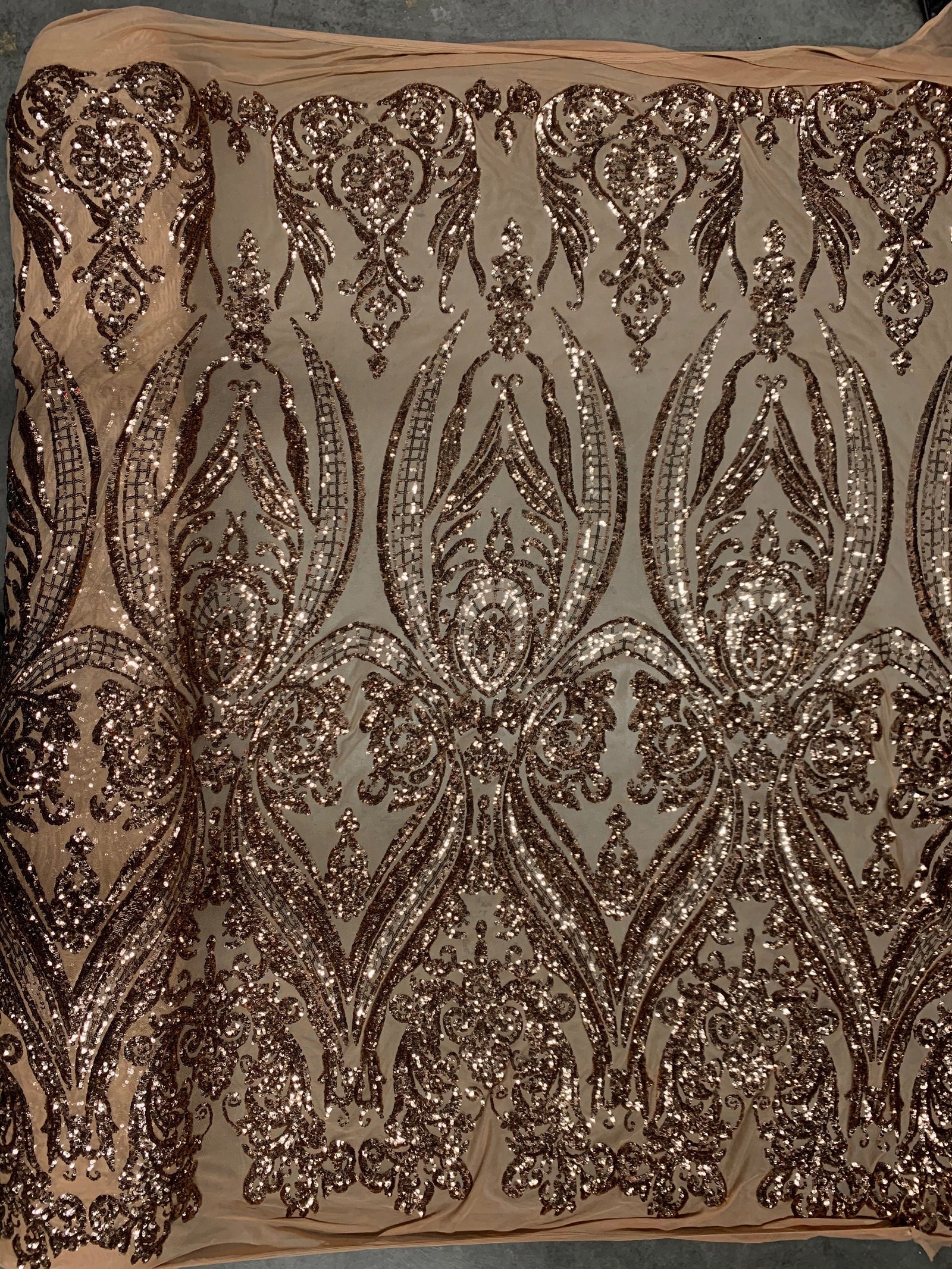 Alaina BRONZE Curlicue Sequins on Mesh Lace Fabric by the Yard - 10018