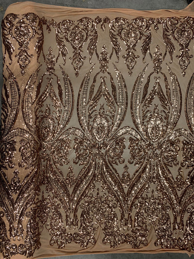 Alaina BRONZE Curlicue Sequins on Mesh Lace Fabric by the Yard - 10018