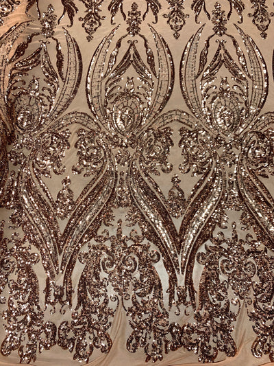 Alaina BRONZE Curlicue Sequins on Mesh Lace Fabric by the Yard - 10018