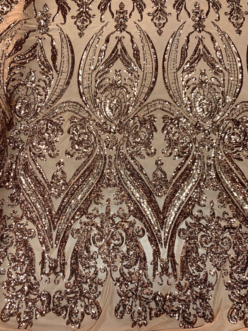 Alaina BRONZE Curlicue Sequins on Mesh Lace Fabric by the Yard - 10018