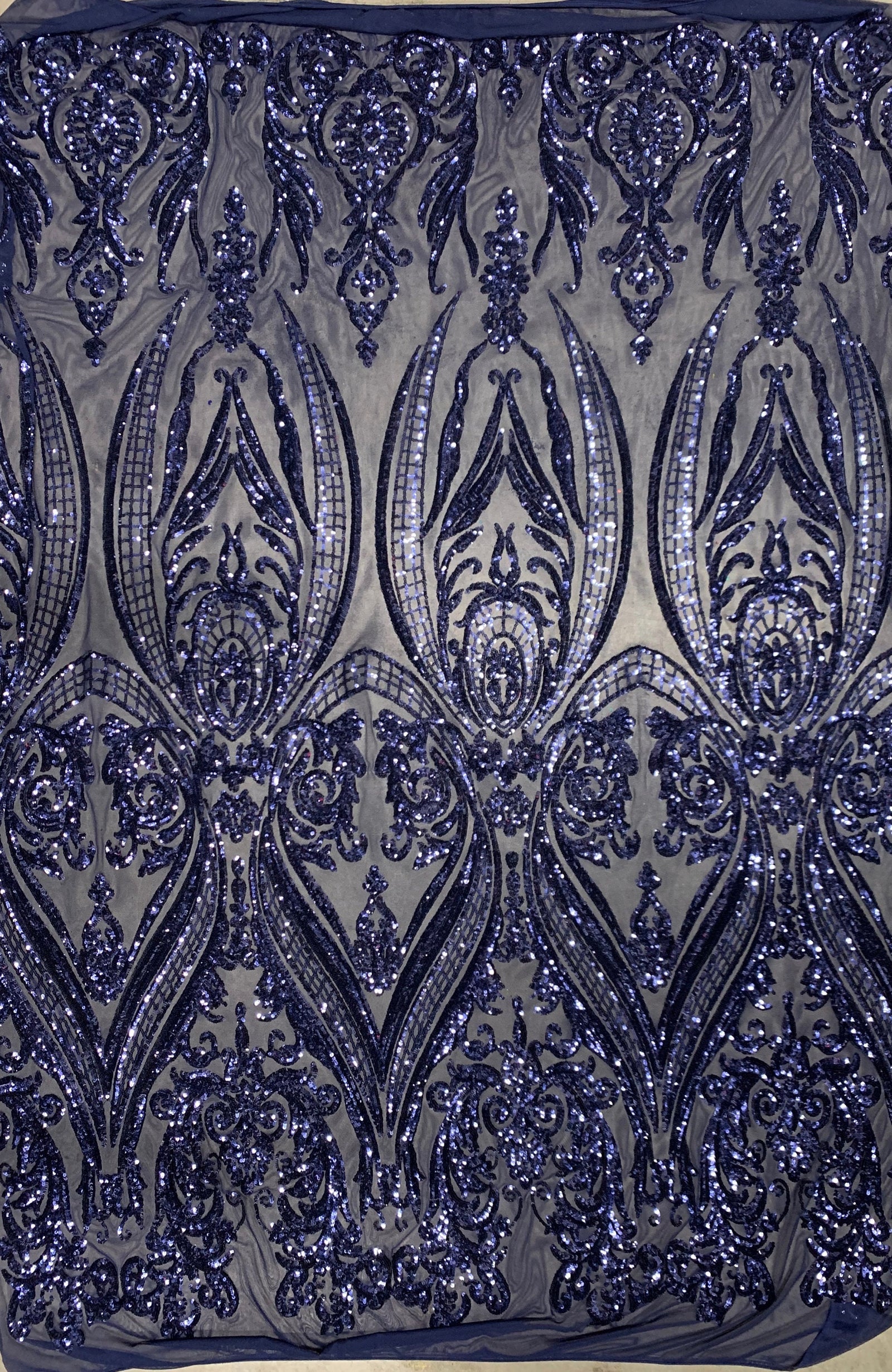 Alaina NAVY BLUE Curlicue Sequins on Mesh Lace Fabric by the Yard - 10018