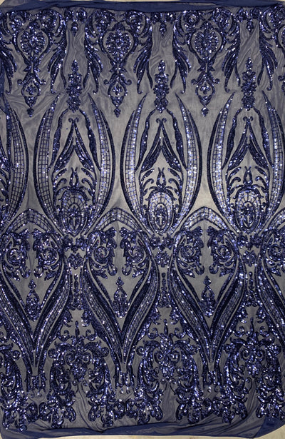 Alaina NAVY BLUE Curlicue Sequins on Mesh Lace Fabric by the Yard - 10018