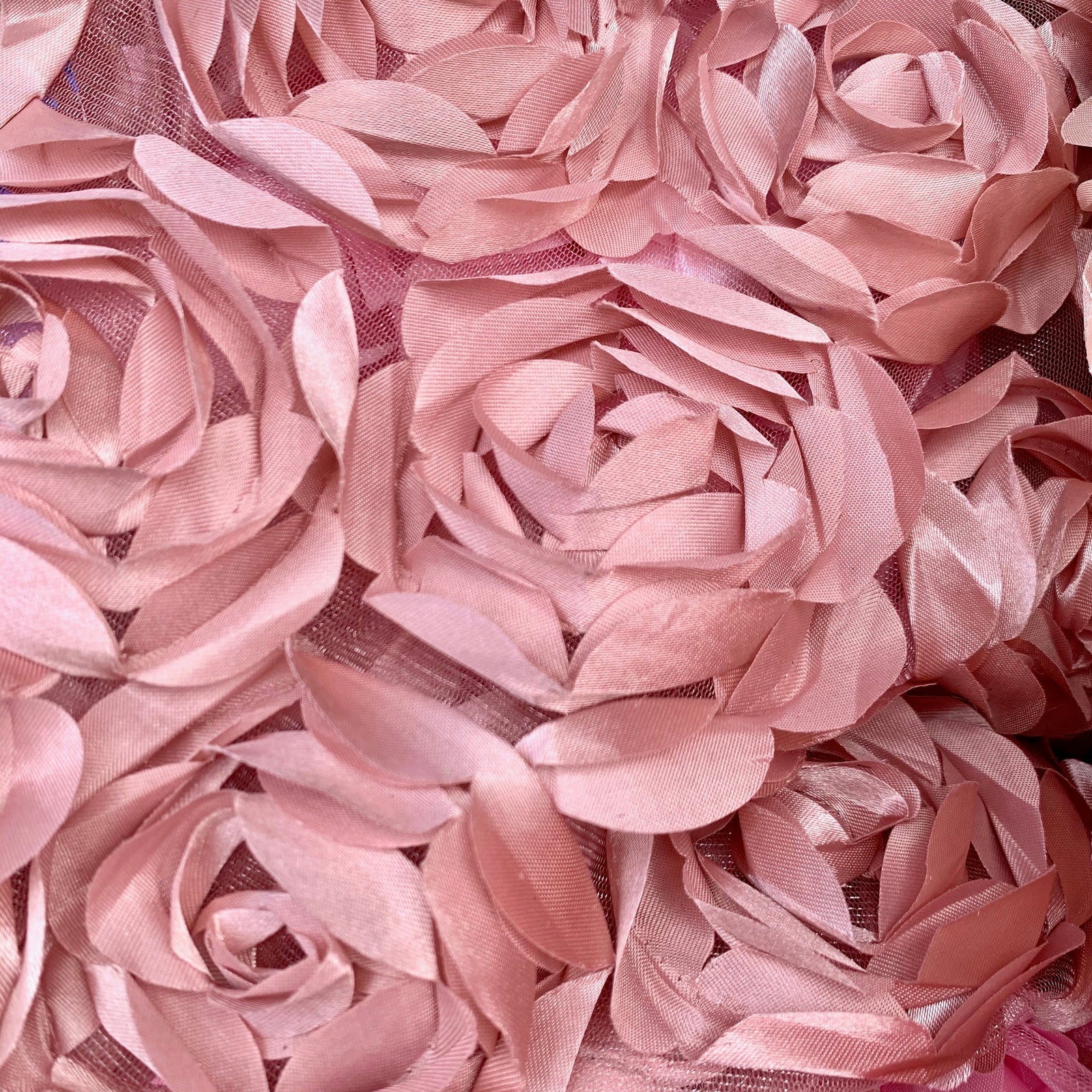 Maci LIGHT DUSTY PINK 3-D Floral Polyester Satin Rosette on Mesh Fabric by the Yard - 10057