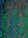Alaina IRIDESCENT GREEN BLUE Mermaid Curlicue Sequins on Mesh Lace Fabric by the Yard - 10018
