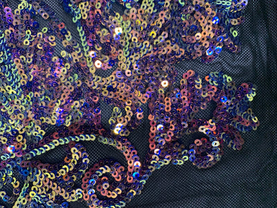 Kara RAINBOW Hearts and Flowers Sequins on Mesh Lace Fabric by the Yard - 10148