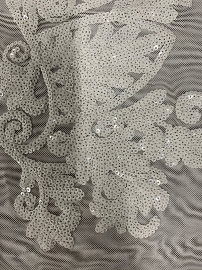 Kara WHITE Hearts and Flowers Sequins on Mesh Lace Fabric by the Yard - 10148