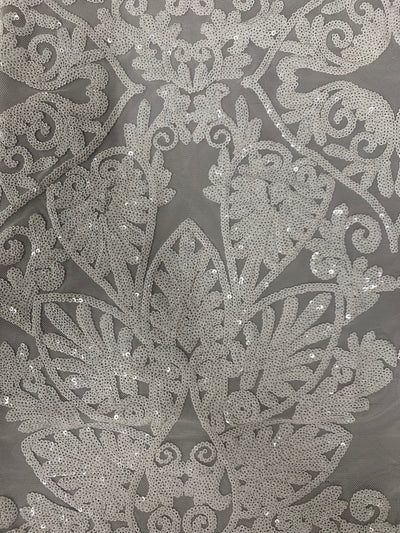 Kara WHITE Hearts and Flowers Sequins on Mesh Lace Fabric by the Yard - 10148