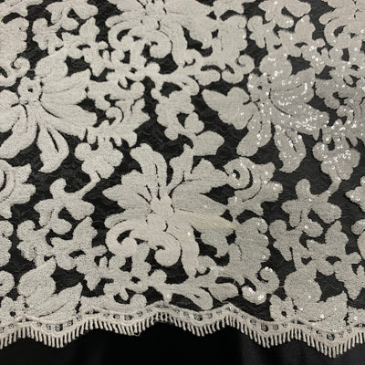 Liana OFF WHITE Embroidered Floral Sequins on Mesh Lace Fabric by the Yard - 10150