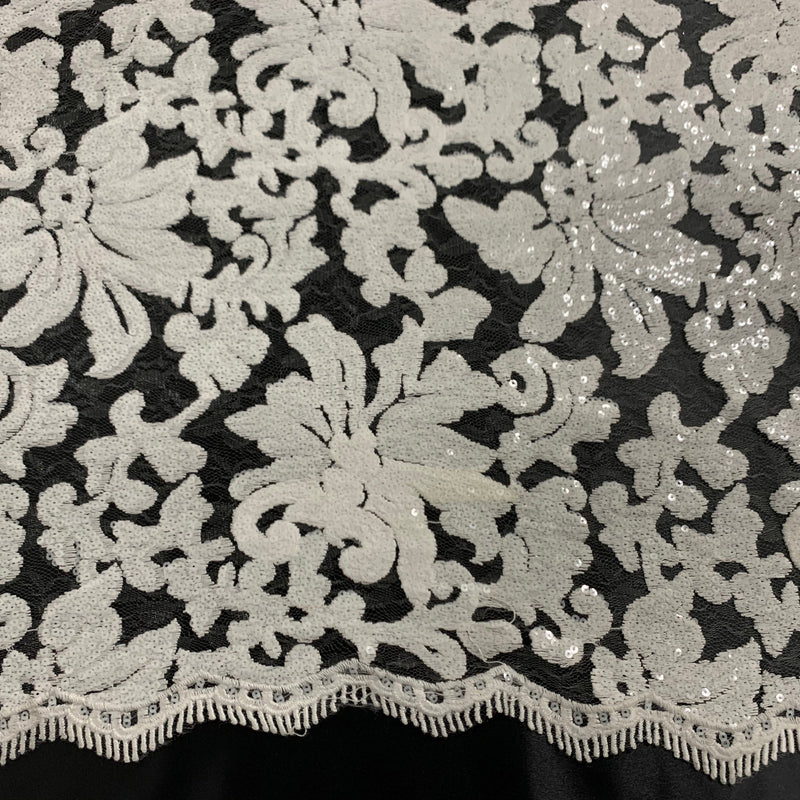 Liana OFF WHITE Embroidered Floral Sequins on Mesh Lace Fabric by the Yard - 10150