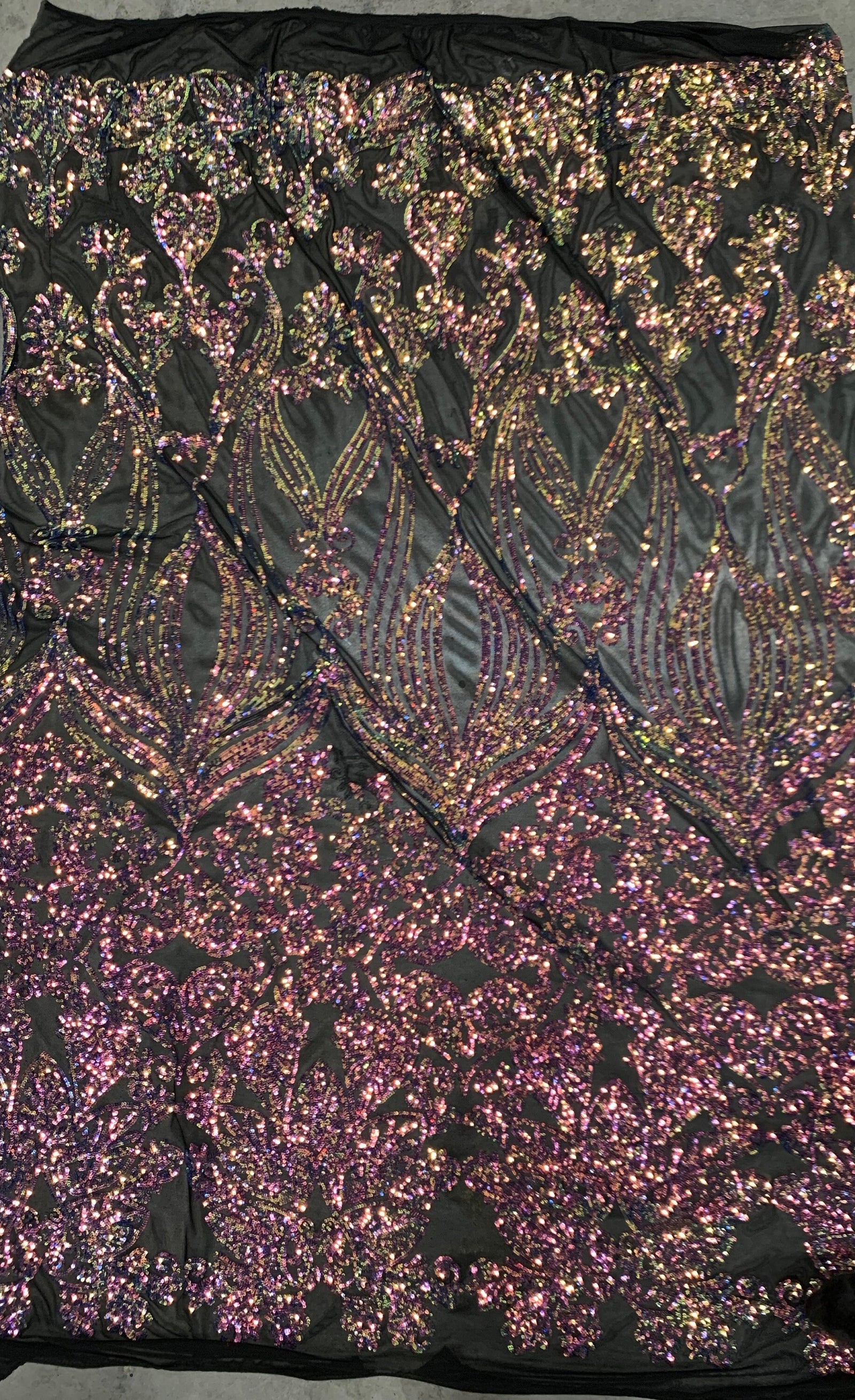 Kara RAINBOW Hearts and Flowers Sequins on Mesh Lace Fabric by the Yard - 10148