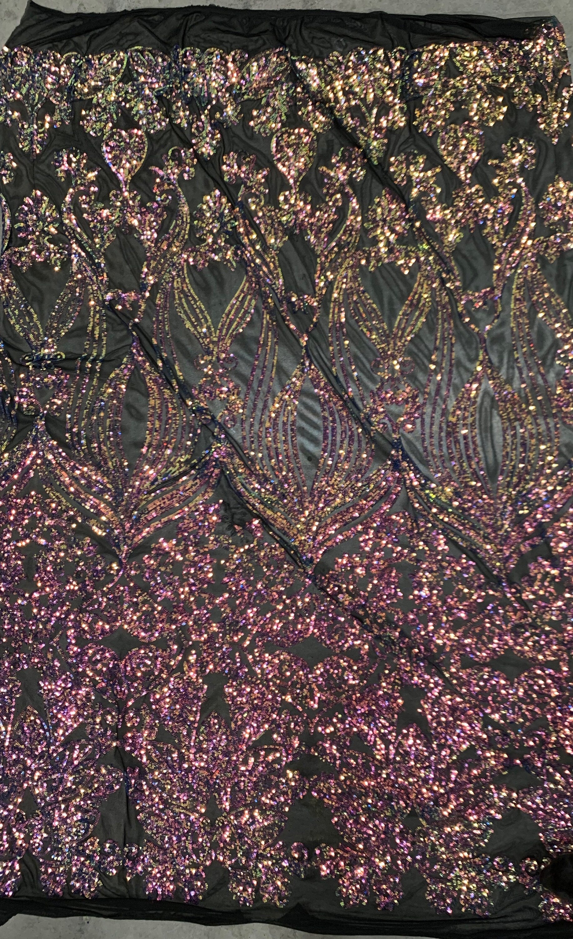 Kara RAINBOW Hearts and Flowers Sequins on Mesh Lace Fabric by the Yard - 10148