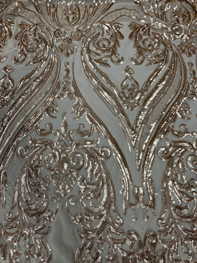 Alaina CHAMPAGNE Curlicue Sequins on Mesh Lace Fabric by the Yard - 10018