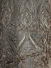 Alaina CHAMPAGNE Curlicue Sequins on Mesh Lace Fabric by the Yard - 10018