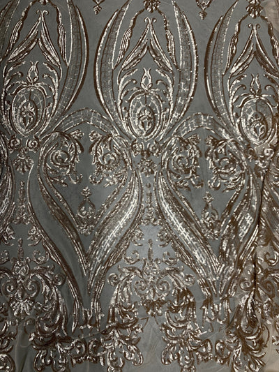 Alaina CHAMPAGNE Curlicue Sequins on Mesh Lace Fabric by the Yard - 10018