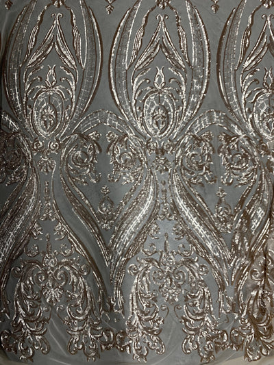 Alaina CHAMPAGNE Curlicue Sequins on Mesh Lace Fabric by the Yard - 10018