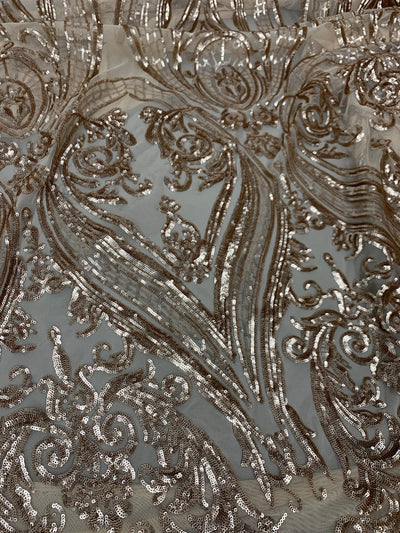 Alaina CHAMPAGNE Curlicue Sequins on Mesh Lace Fabric by the Yard - 10018