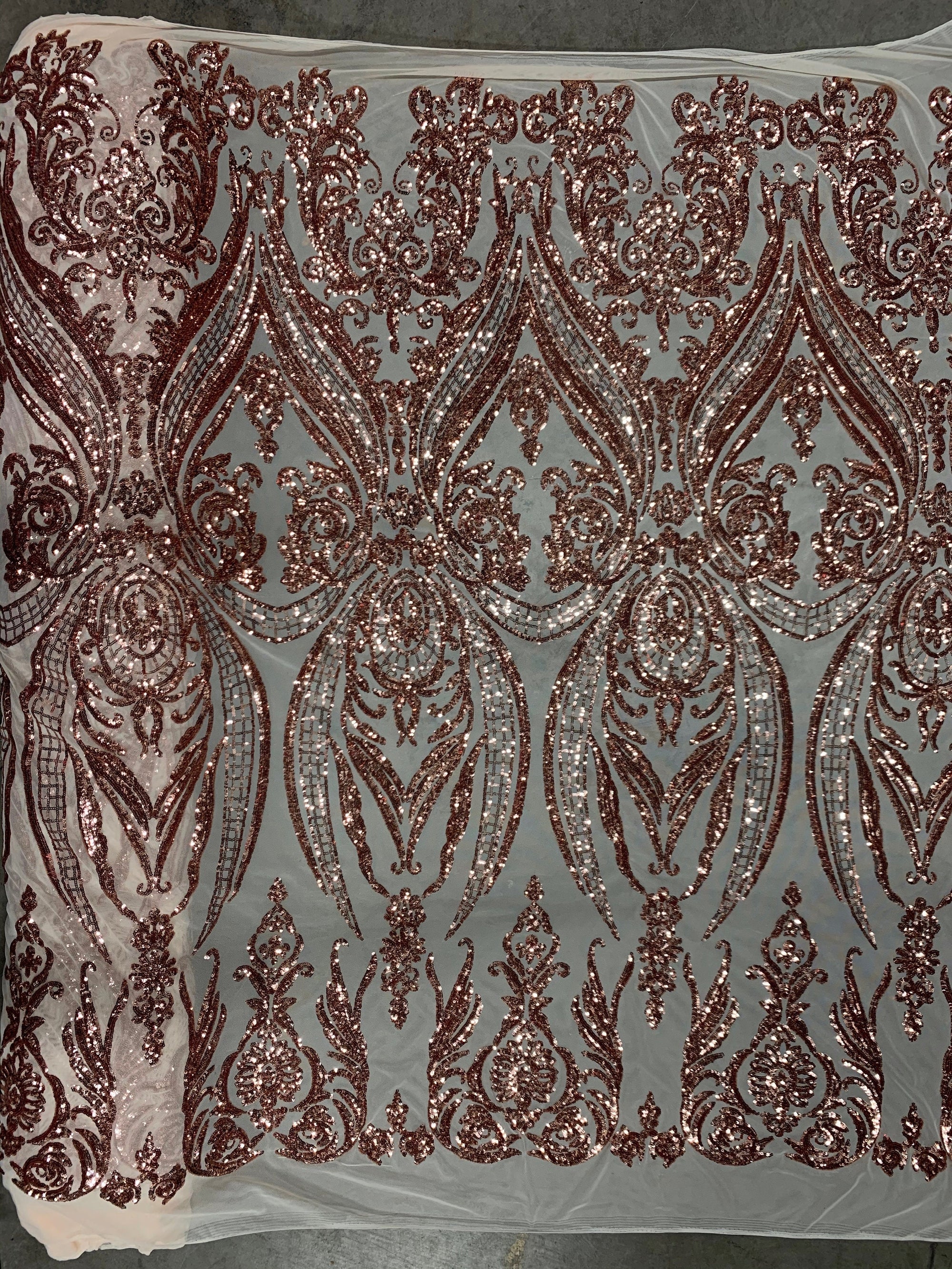 Alaina COPPER Curlicue Sequins on Mesh Lace Fabric by the Yard - 10018