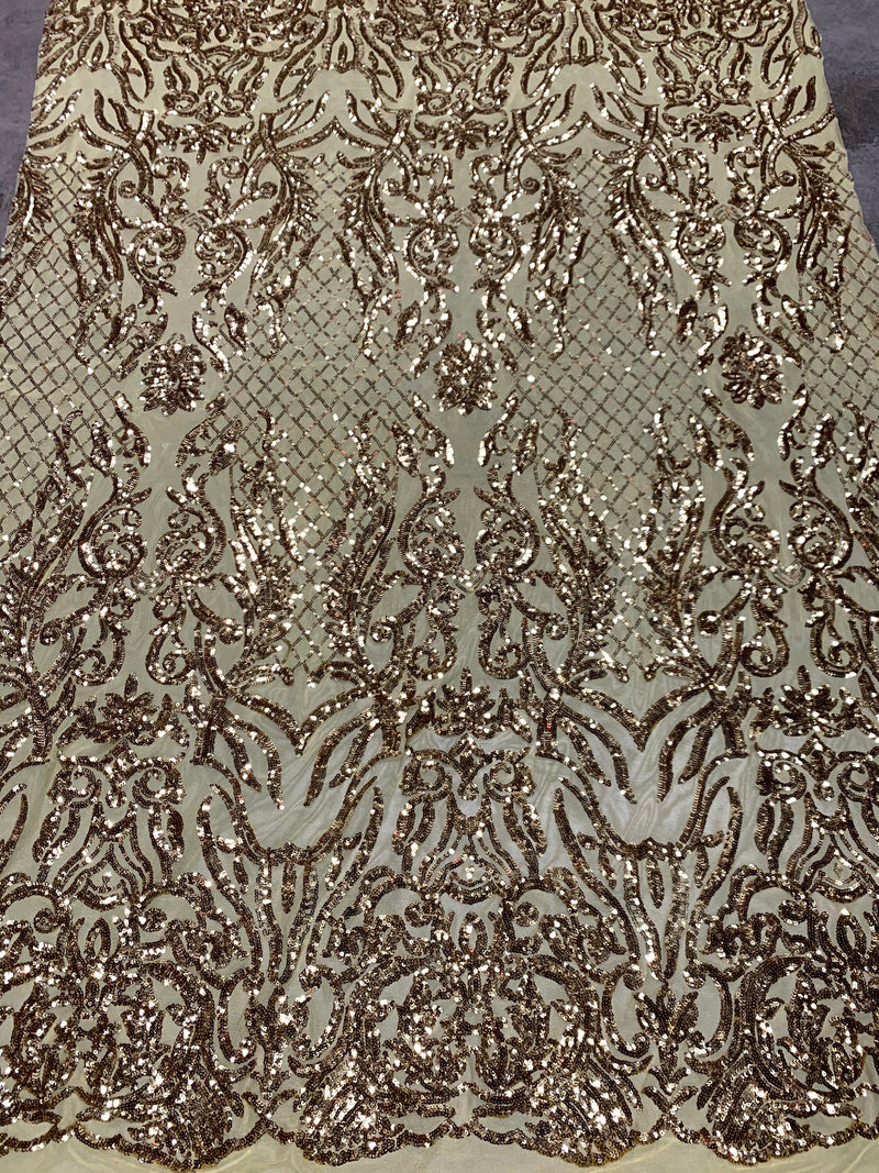 Phoebe GOLD Sequins on Mesh Lace Fabric by the Yard - 10062