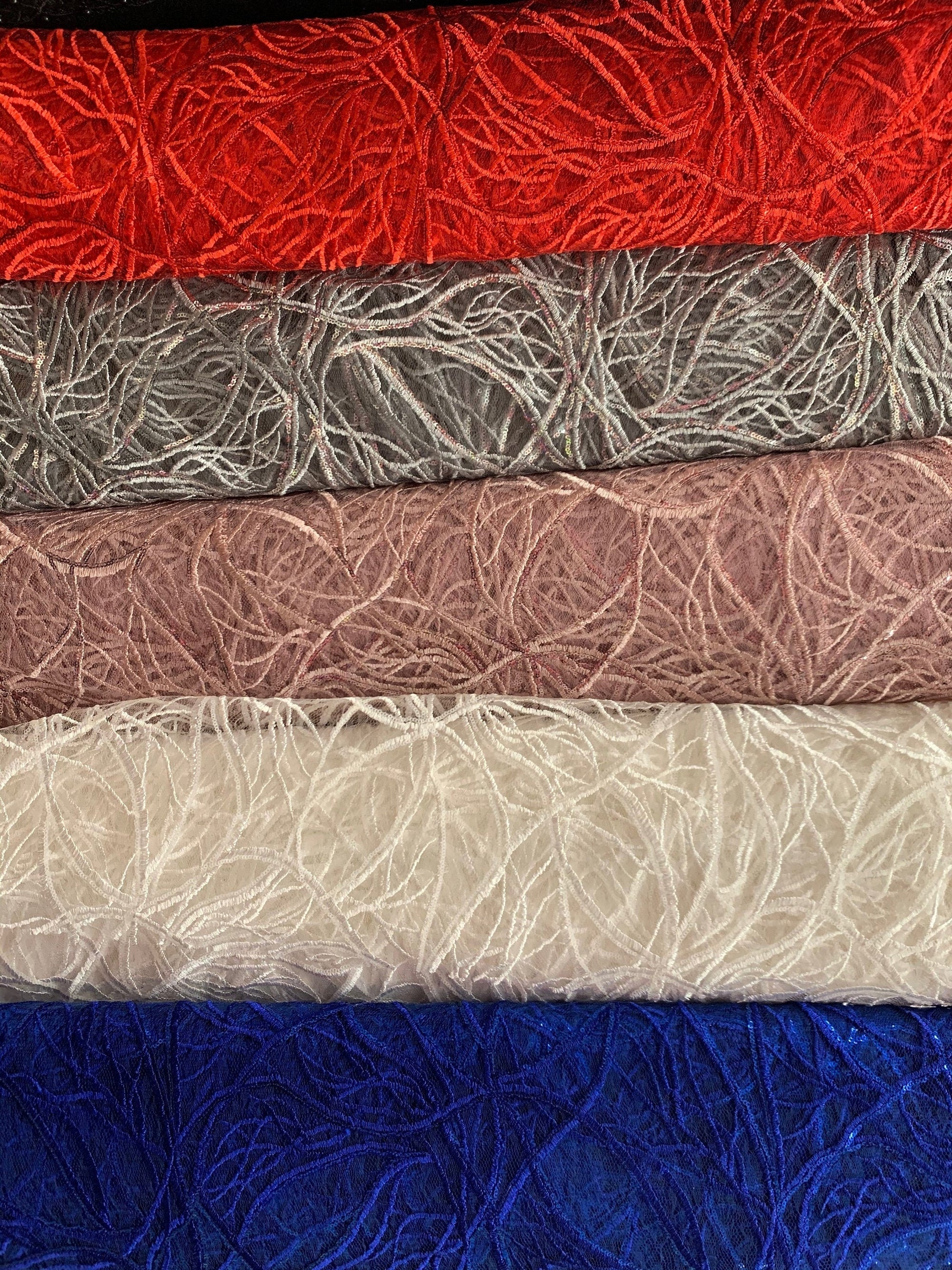 Julie GREY Polyester Filament Pattern with Sequins on Mesh Lace Fabric by the Yard for Gown, Wedding, Bridesmaid, Prom - 10154