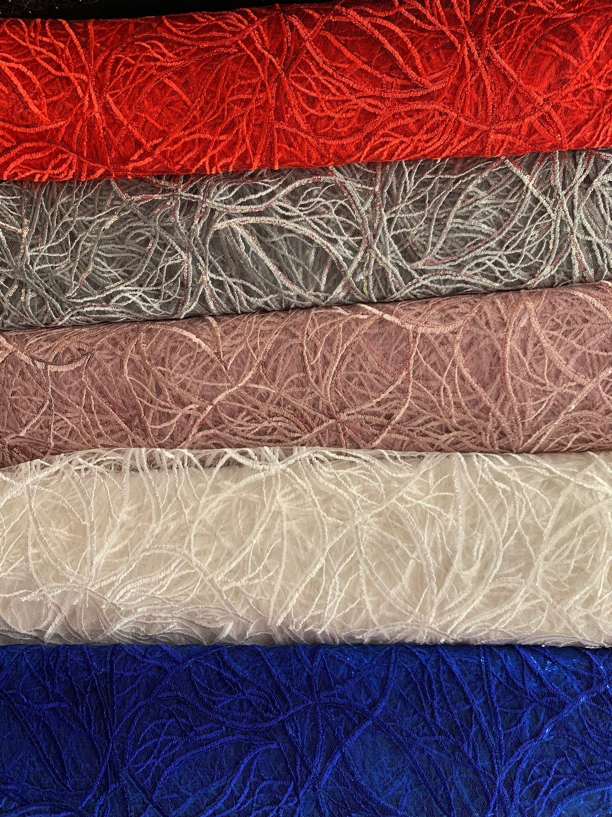 Julie DUSTY ROSE Polyester Filament Pattern with Sequins on Mesh Lace Fabric by the Yard for Gown, Wedding, Bridesmaid, Prom - 10154