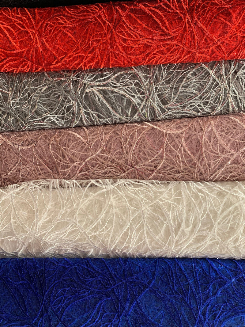 Julie ROYAL BLUE Polyester Filament Pattern with Sequins on Mesh Lace Fabric by the Yard for Gown, Wedding, Bridesmaid, Prom - 10154