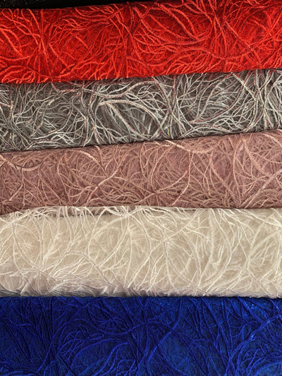 Julie IVORY Polyester Filament Pattern with Sequins on Mesh Lace Fabric by the Yard for Gown, Wedding, Bridesmaid, Prom - 10154