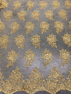 Brianna GOLD Polyester Floral Embroidery with Sequins on Mesh Lace Fabric by the Yard - 10020